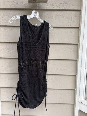 Eco Swim Beach Cover Up Dress Medium Sleeveless Boho Swim Tunic Black.